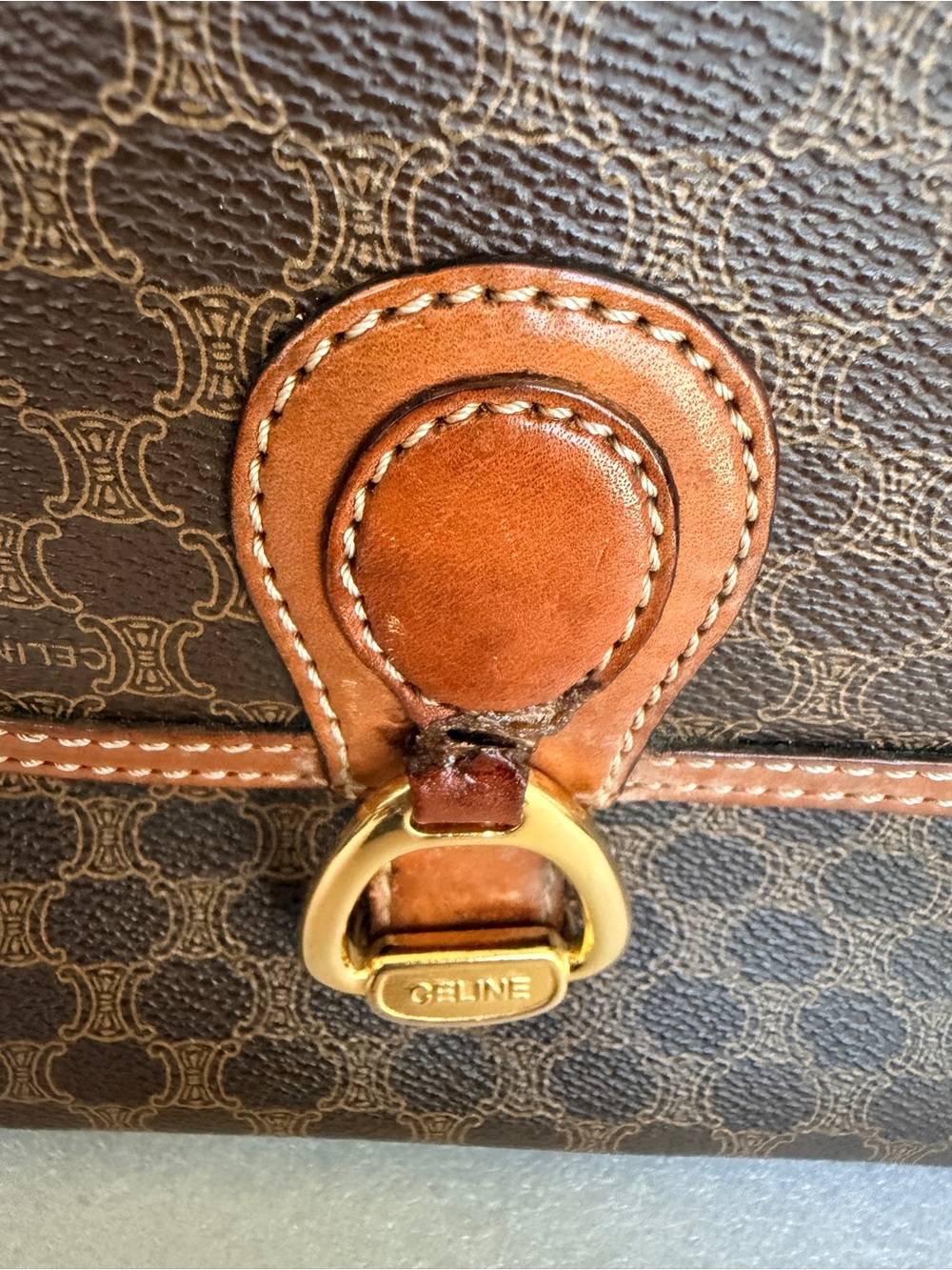 Celine Brown Macadam Print Crossbody with Tan Leather Trim and Gold Hardware - Picture 13 of 13